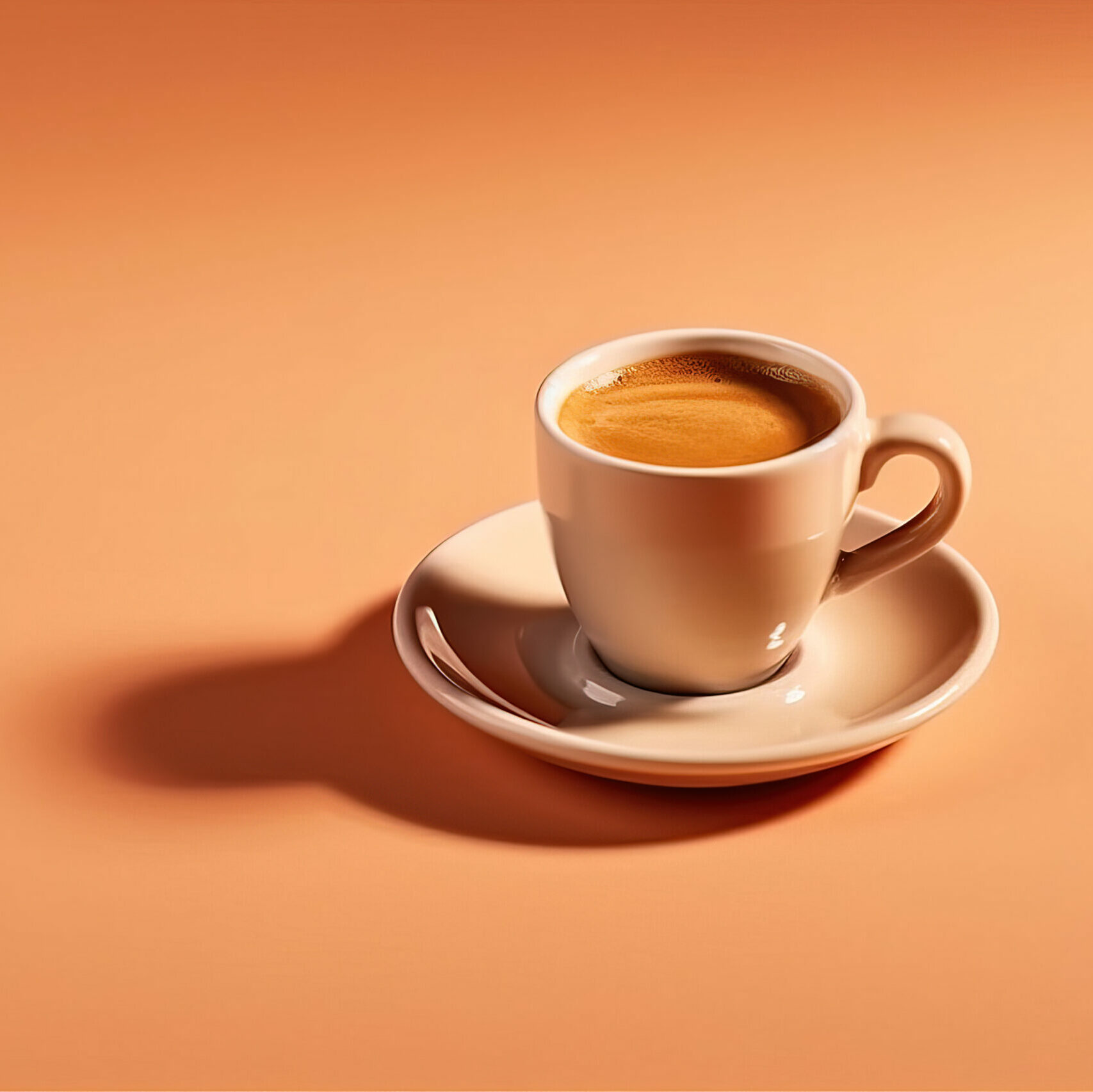 A photograph of an espresso coffee, on a beige background. High key. studio light. Advertising photography. Epic --chaos 100 --ar 3:2 --style raw --stylize 1000 --v 5.1